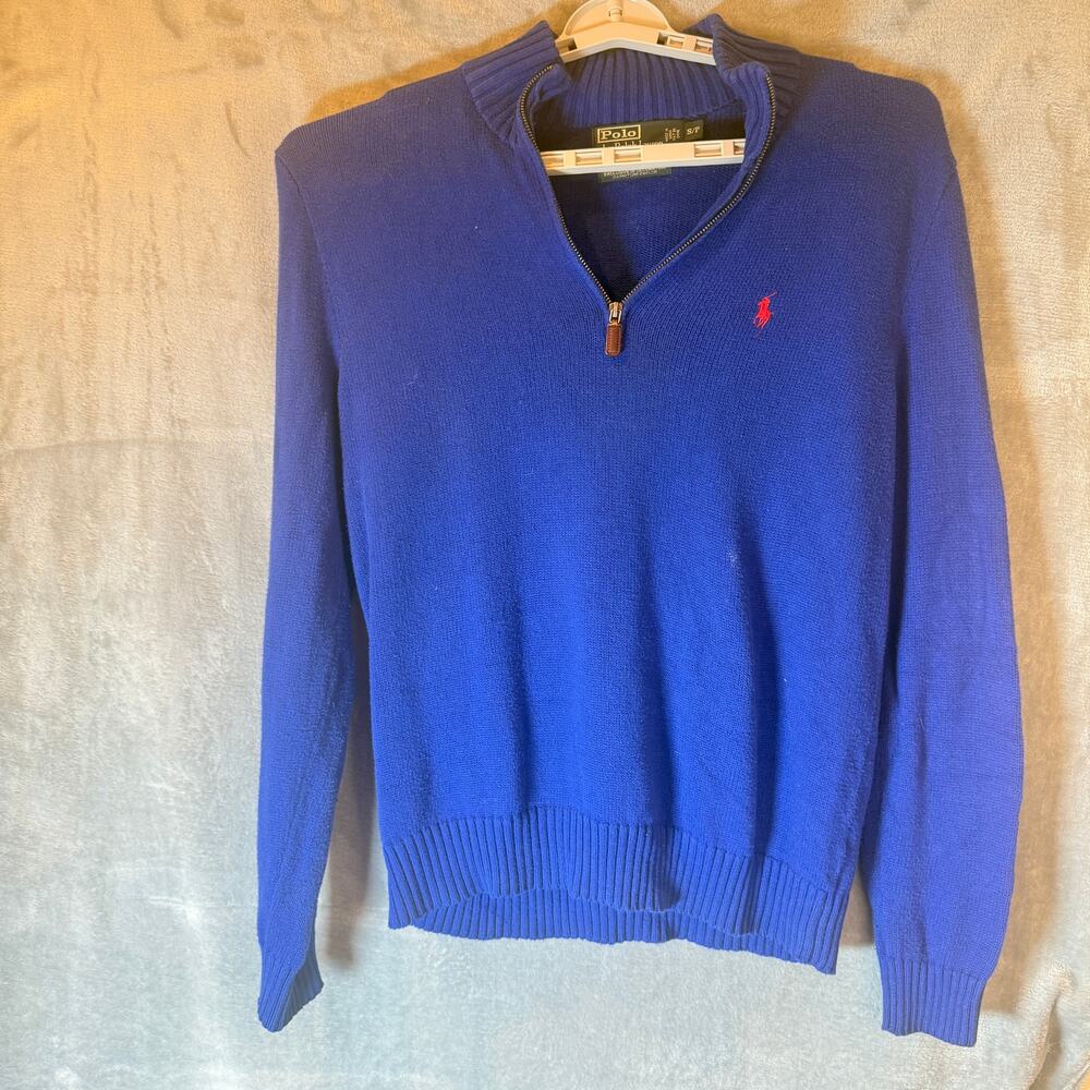 Polo Ralph Lauren Blue Quarter Zip Knit Sweater Pony Logo Womens Small
